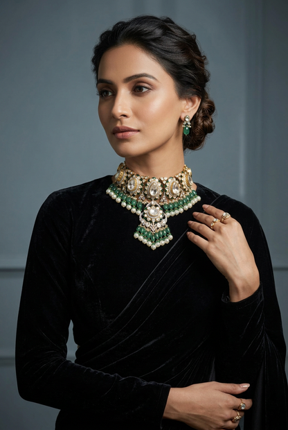 Polki Necklace - Cocktail Necklace - Wedding Necklace - 925 silver Jewelry,South Indian Jewelry,bridal choker,Indian Wedding Jewelry,pure Silver indian jewelry - SHABURIS