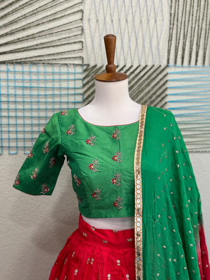 Kanchipuram Pattu Lehenga | Mehendi & Haldi Lehenga Choli | Yellow Green Floral Lehenga Set | Indian Wedding Guest Outfit | Pre Wedding Ceremony Dress