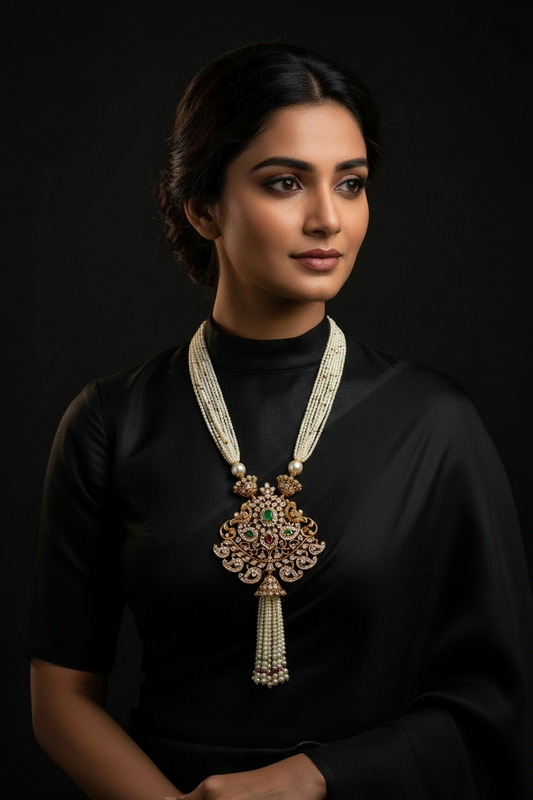 Pearl necklace statement jewelry silver necklace 925 silver with 22k gold plated - SHABURIS