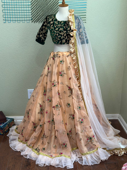 Ruffle Lehenga | Mehendi & Haldi Lehenga Choli | Gold Lehenga Set | Indian Wedding Guest Outfit | Pre Wedding Ceremony Dress