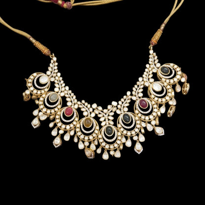 Navaratan necklace statement jewelry silver necklace 925 silver with 22k gold plated - SHABURIS