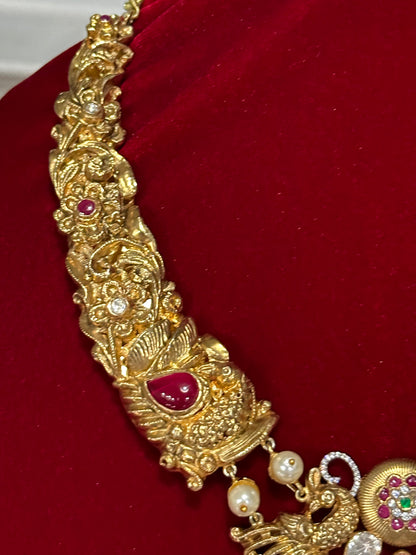 Nakshi necklace temple jewelry  Pure Silver jewelry Indian polki Necklace-SHABURIS (Ready to Ship within USA)