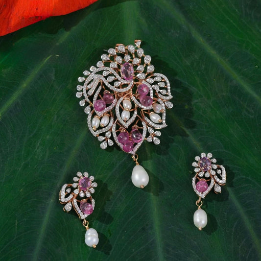 Diamond pendant Cocktail Jewelry necklace Pearl necklace statement jewelry silver necklace 925 silver with 22k gold plated - SHABURIS