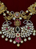 Nakshi necklace temple jewelry  Pure Silver jewelry Indian polki Necklace-SHABURIS (Ready to Ship within USA)