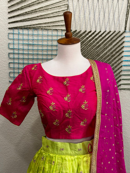 Kanchipuram Pattu Lehenga | Mehendi & Haldi Lehenga Choli | Yellow Green Floral Lehenga Set | Indian Wedding Guest Outfit | Pre Wedding Ceremony Dress