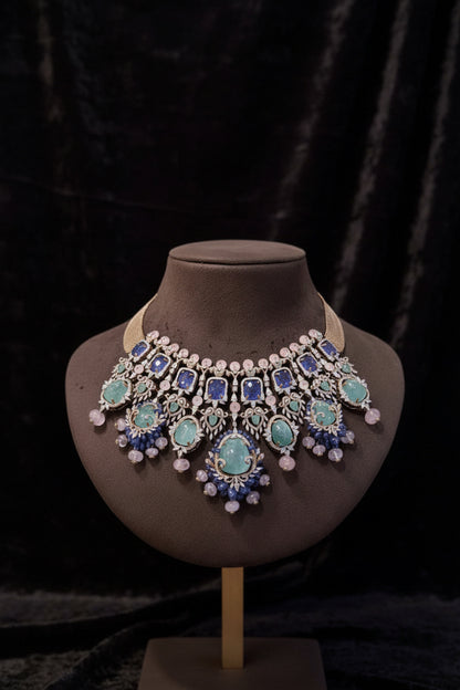 Polki necklace statement jewelry silver necklace 925 silver with 22k gold plated - SHABURIS