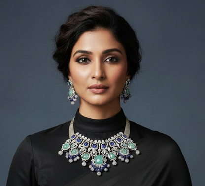 Polki necklace statement jewelry silver necklace 925 silver with 22k gold plated - SHABURIS