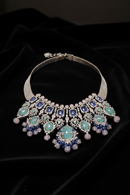 Polki necklace statement jewelry silver necklace 925 silver with 22k gold plated - SHABURIS