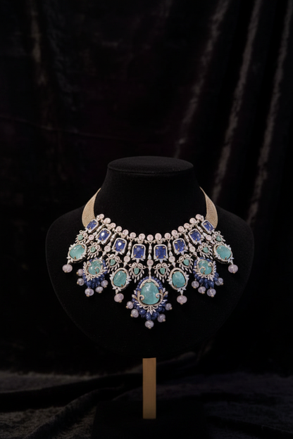 Polki necklace statement jewelry silver necklace 925 silver with 22k gold plated - SHABURIS