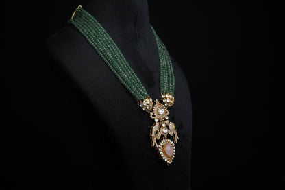 Emerald necklace Polki diamond necklace 925 silver jewelry 22k gold plated - SHABURIS