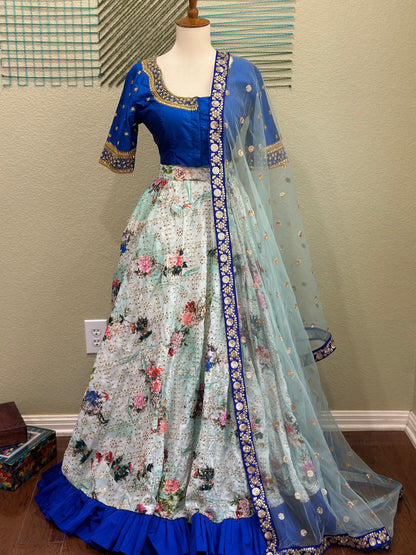 Designer Lehenga | Mehendi & Haldi Lehenga Choli | offwhite Lehenga Set | blue Lehenga Set | Indian Wedding Guest Outfit | Pre Wedding Ceremony Dress