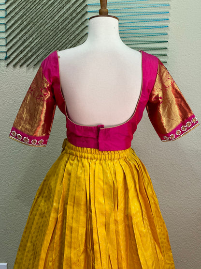 Kanchipuram Pattu Lehenga | Mehendi & Haldi Lehenga Choli | Yellow Green Floral Lehenga Set | Indian Wedding Guest Outfit | Pre Wedding Ceremony Dress