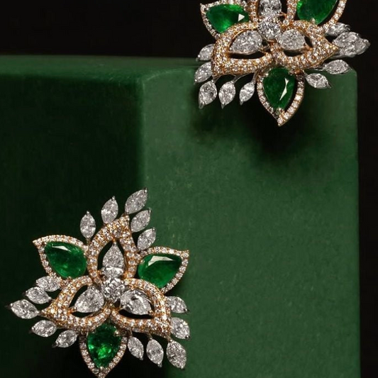 Cocktail studs | Big studs | Bridal Polki Earrings | Uncut Diamond Look Indian Jewelry | Wedding & Reception Ethnic Earrings | 925 silver earrings - SHABURIS