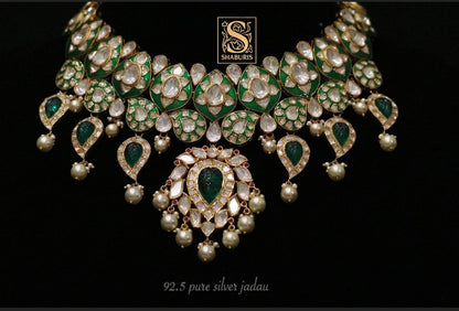 Polki Diamond necklace Pure Silver jewelry Indian diamond Necklace silver jewelry - Ready Stock in Hyd Store -SHABURIS