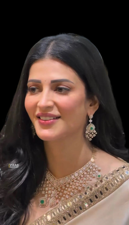 Shruthi haasan necklace diamond necklace 925 silver jewelry 22k gold plated - SHABURIS