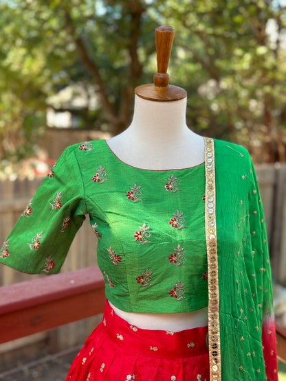 Kanchipuram Pattu Lehenga | Mehendi & Haldi Lehenga Choli | Yellow Green Floral Lehenga Set | Indian Wedding Guest Outfit | Pre Wedding Ceremony Dress