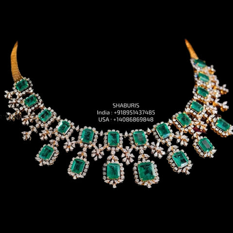 Diamond necklace Pure Silver jewelry Indian diamond Necklace-SHABURIS