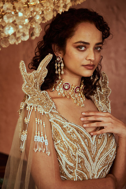 Polki necklace diamond necklace 925 silver with 22k gold plated- SHABURIS