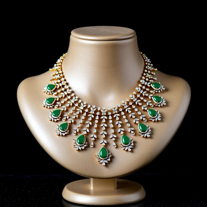 Emeralds necklace diamond necklace 925 silver jewelry 22k gold plated - SHABURIS