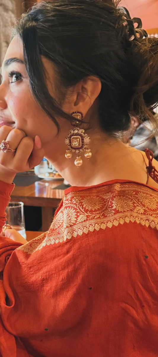 Polki Jhumkas 925 silver jewelry 22k gold plated - SHABURIS