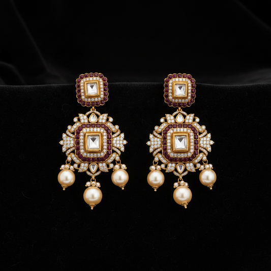 Polki Studs Polki Earrings Cocktail Earrings Diamond Studs Diamond Earrings Simple Studs Pearl Studs 925 Silver Earrings Silver Jewelry - SHABURIS