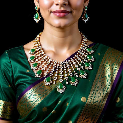 Emeralds necklace diamond necklace 925 silver jewelry 22k gold plated - SHABURIS