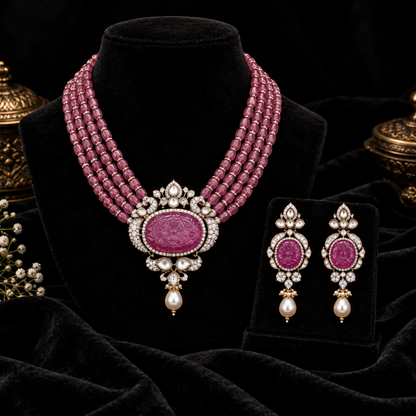 Polki necklace 925 silver jewelry 22k gold plated - SHABURIS