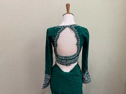 Cocktail saree with Blouse  - Bottle Green