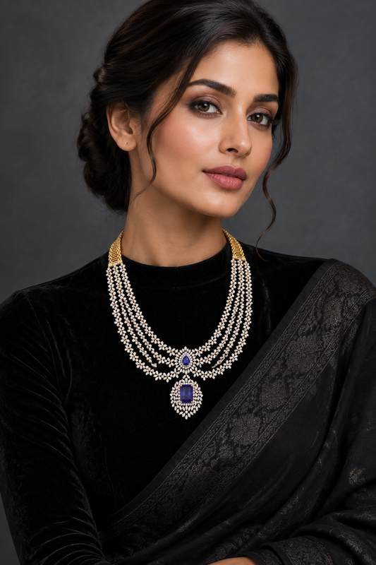 Diamond necklace bridal necklace polki necklace diamond Jewelry necklace Pearl necklace statement jewelry silver necklace 925 silver with 22k gold plated - SHABURIS