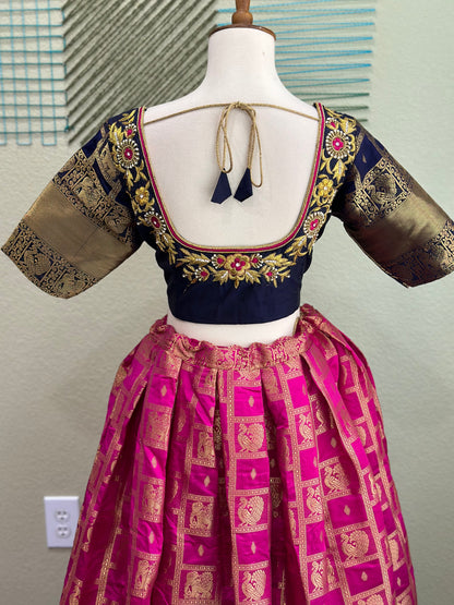 Kanchi pattu Lehenga | Mehendi & Haldi Lehenga Choli | pink Lehenga Set | Indian Wedding Guest Outfit | Pre Wedding Ceremony Dress