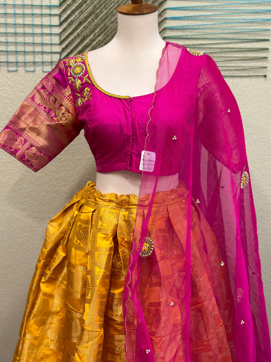 Kanchi pattu Lehenga | Mehendi & Haldi Lehenga Choli | yellow Lehenga Set | Indian Wedding Guest Outfit | Pre Wedding Ceremony Dress