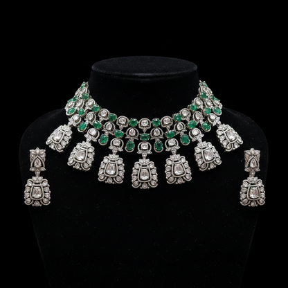 Polki necklace 925 silver jewelry 22k gold plated - SHABURIS