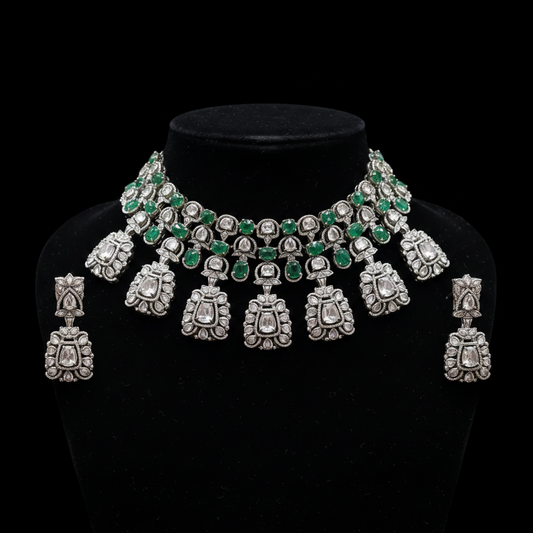 Polki necklace 925 silver jewelry 22k gold plated - SHABURIS