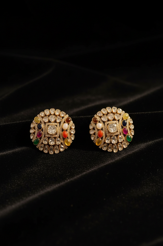 Diamond studs cocktail earrings Polki Earrings silver Earrings 925 silver jewelry - SHABURIS