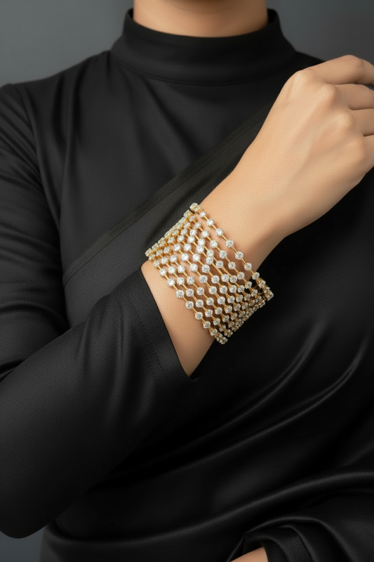 Diamond Bangles - 925 Silver Jewelry - 22ct Gold Plated - CZ Bangles - South indian diamond Bangles design