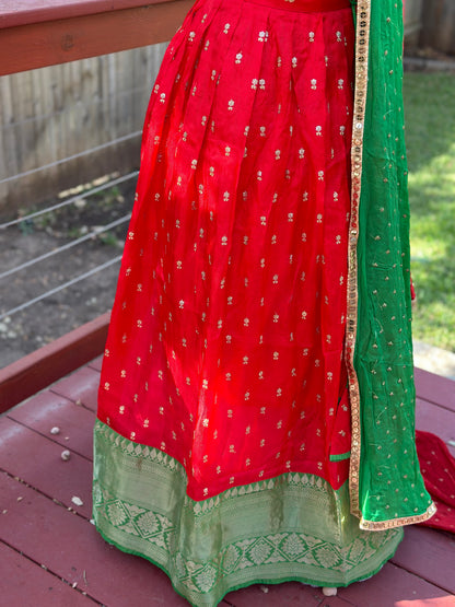 Kanchipuram Pattu Lehenga | Mehendi & Haldi Lehenga Choli | Yellow Green Floral Lehenga Set | Indian Wedding Guest Outfit | Pre Wedding Ceremony Dress