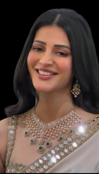 Shruthi haasan necklace diamond necklace 925 silver jewelry 22k gold plated - SHABURIS