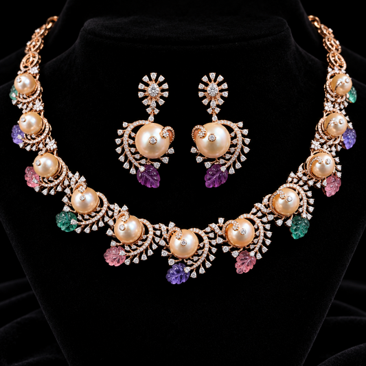 Navaratan necklace silver necklace 925 silver with 22k gold plated - SHABURIS