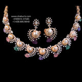 Navaratan necklace silver necklace 925 silver with 22k gold plated - SHABURIS
