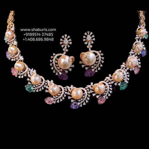 Navaratan necklace silver necklace 925 silver with 22k gold plated - SHABURIS
