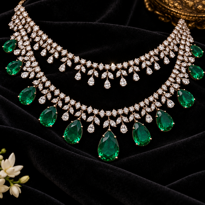 Emerald necklace Pure Silver jewelry Indian ,diamond Necklace-SHABURIS