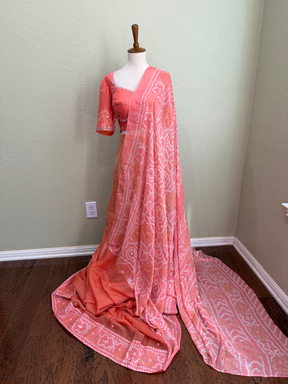 Bandhini saree with Blouse - Orange / Peach