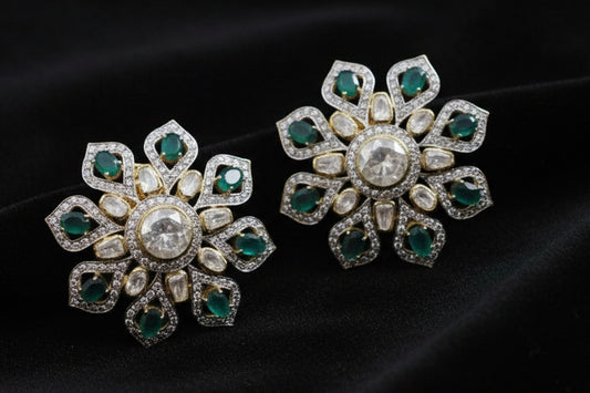 Polki Studs Polki Earrings Cocktail Earrings Diamond Studs Diamond Earrings Simple Studs Pearl Studs 925 Silver Earrings Silver Jewelry - SHABURIS