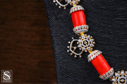 Coral necklace Pure Silver jewelry Indian diamond Necklace silver jewelry -SHABURIS