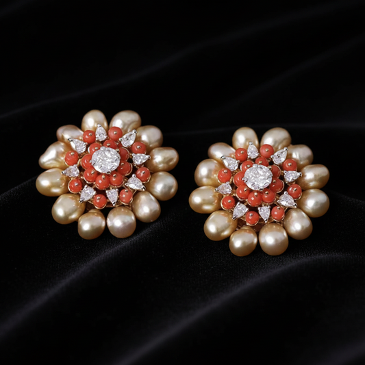 Polki Studs Polki Earrings Cocktail Earrings Diamond Studs Diamond Earrings Simple Studs Pearl Studs 925 Silver Earrings Silver Jewelry - SHABURIS