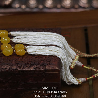 Yellow Saphire beads beaded mala pure gems gold jewelry designs indian pure silver jewelry bead necklace statement jewelry SHABURIS