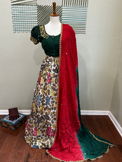 Kalamkari Lehenga | Mehendi & Haldi Lehenga Choli | Green Lehenga Set | Indian Wedding Guest Outfit | Pre Wedding Ceremony Dress