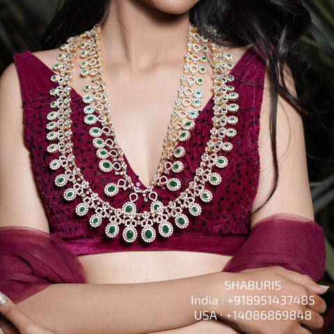 Indian bridal necklace diamond necklace 925 silver with 22k gold plated- SHABURIS
