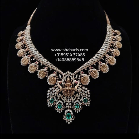 Diamond necklace wedding jewelry silver necklace 925 silver with 22k gold plated - SHABURIS