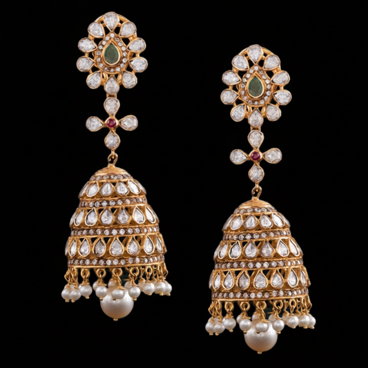 Polki Studs Polki Earrings Cocktail Earrings Diamond Studs Diamond Earrings Simple Studs Pearl Studs 925 Silver Earrings Silver Jewelry - SHABURIS